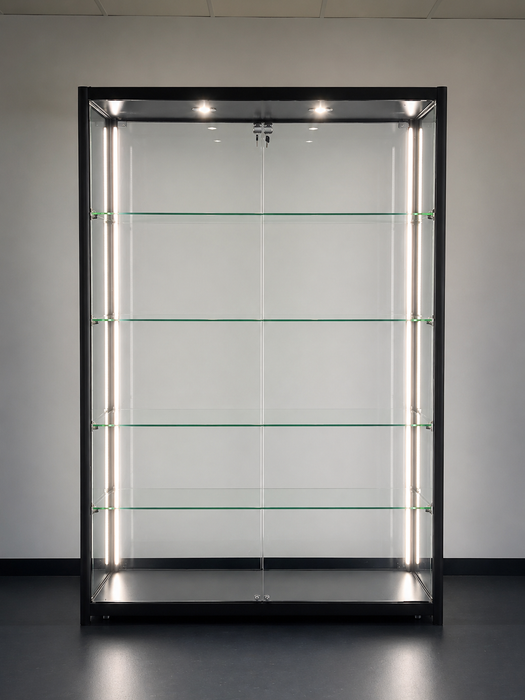 Glass Display Cabinet with LED Light (ELC) Black or Silver